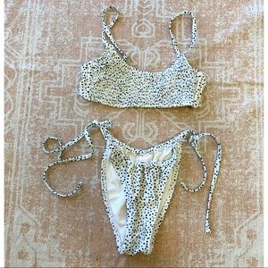 Xhilaration Size Medium Smocked Bralette Side-Tie High Bikini Beige Dot
